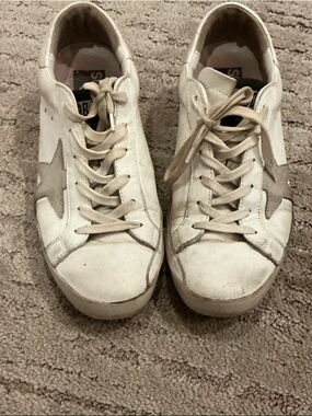 Golden Goose White Leather Sneakers with Gray Star
